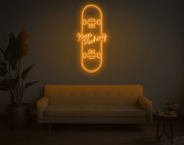 Keep Pushing Skateboard LED Neon Sign