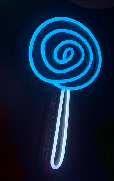 White and Turquoise swirl lollypop LED neon sign